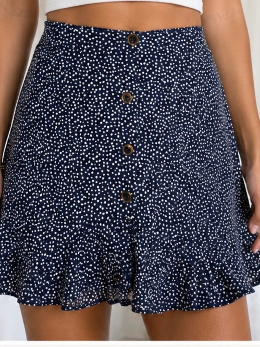 Hollister Size Small -  Navy and White Dot Ruffle Button-Front Mini Skirt